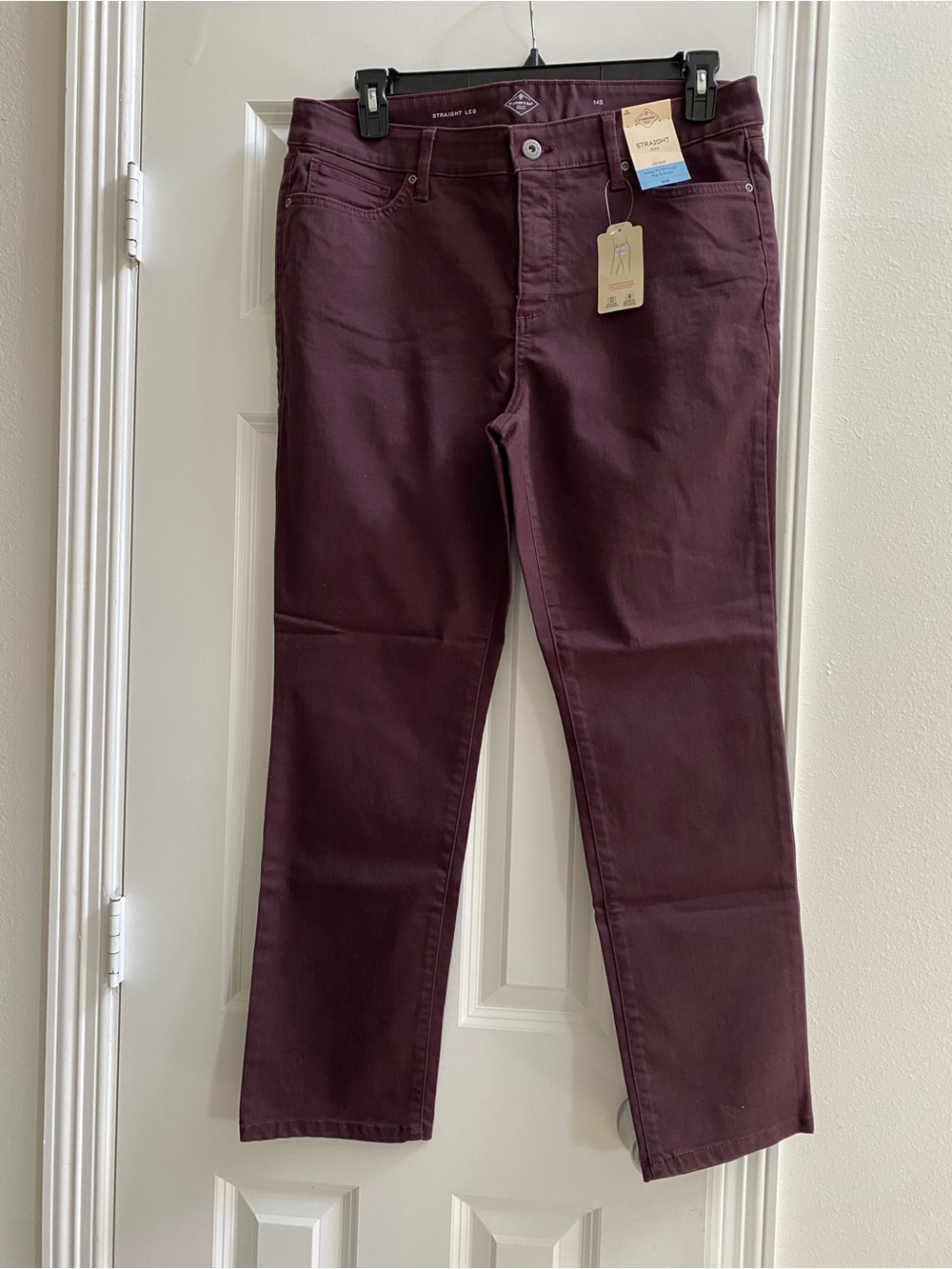 Women's ST John’s Bay Straight Leg Jean Mid Rise Pants in Deep Plum Sz 14S